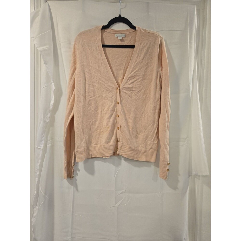 New York & Company Peach V-Neck Cardigan with Gold Buttons